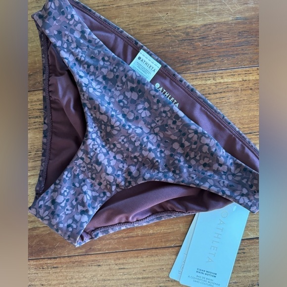 NWT Athleta Clean Medium Bikini Bottom Camo flora Decadent Chocolate / Xsmall - Picture 4 of 7